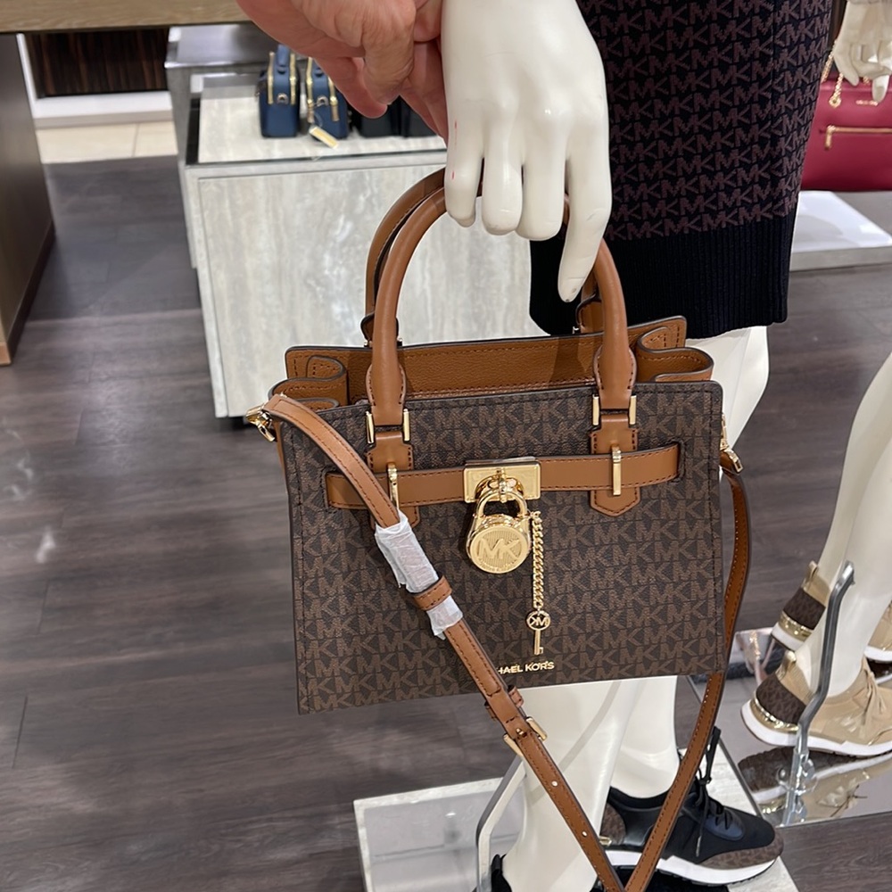 Michael Kors Small Hamilton Crock Leather Satchel Crossbody Brown - Picture 10 of 16